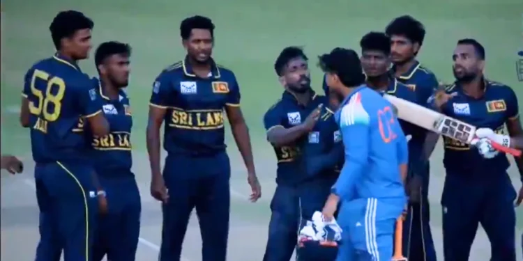 India A vs Sri Lanka A cricket fight